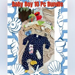 10 piece BABY BOYS BUNDLE SZ:3-6M 4 jumpers w feet & 6pr Matching Socks Like New